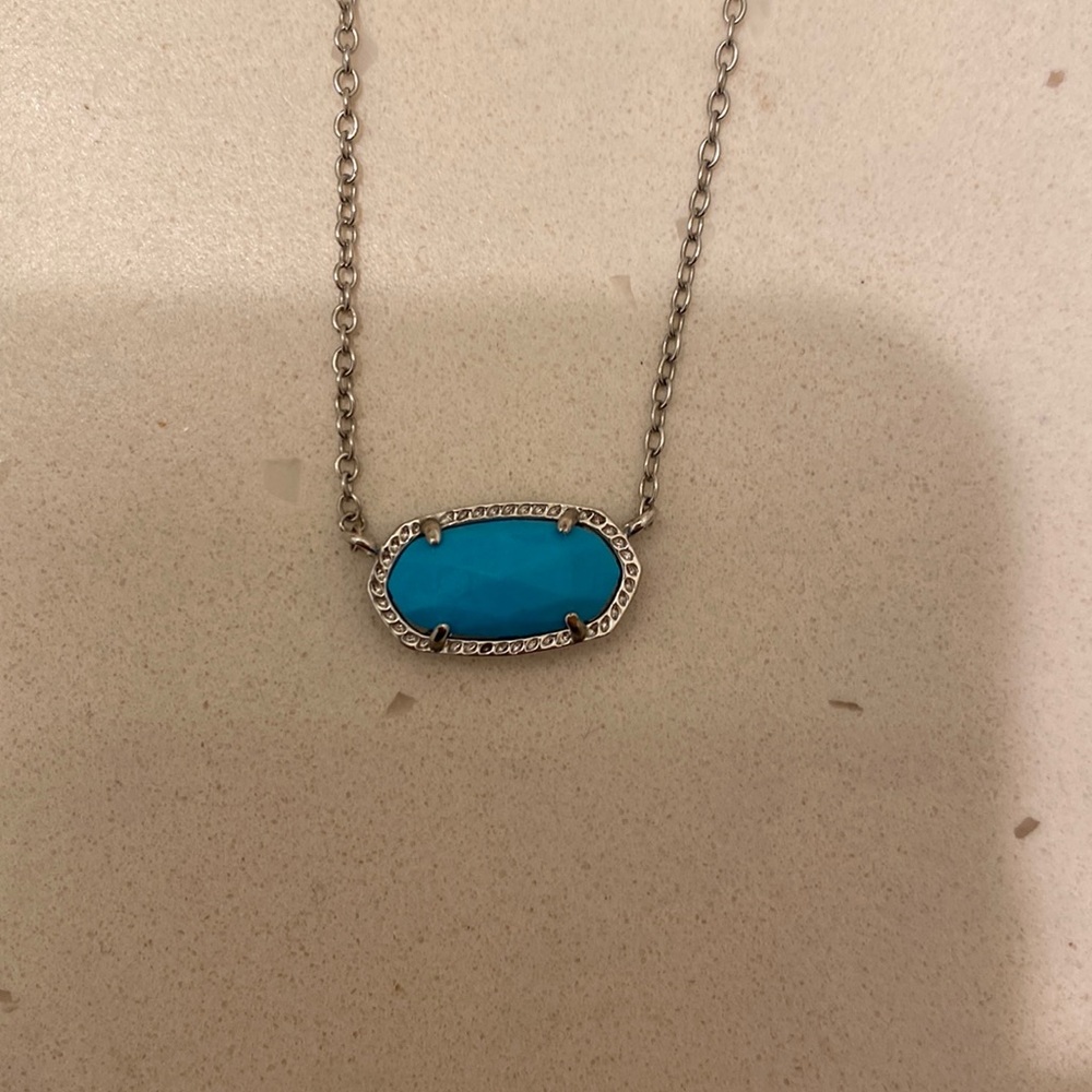 Silver and turquoise colored dainty Kendra Scott necklace
